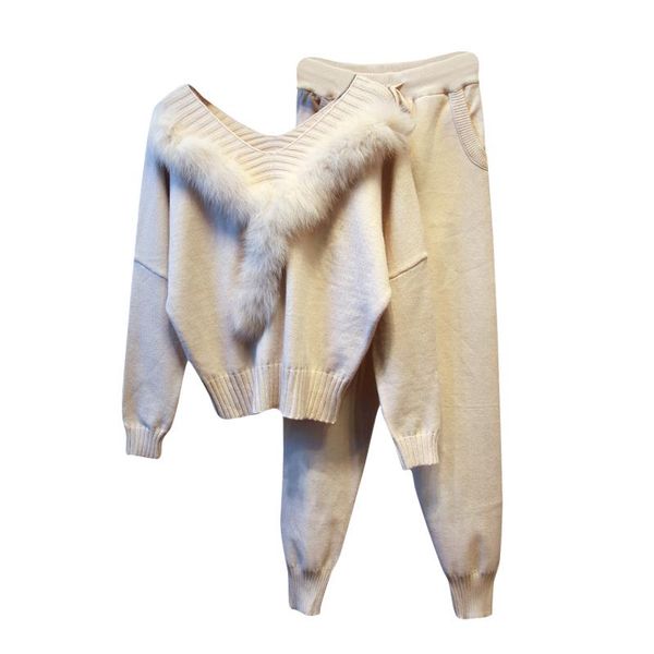 yiciya women v neck luxury fur cashmere blends knit sweater and pants sets knitted sweaters pants winter two pieces suits, Gray
yiciya women v neck luxury fur cashmere blends knit sweater and pants sets knitted sweaters pants winter two pieces suits, Gray