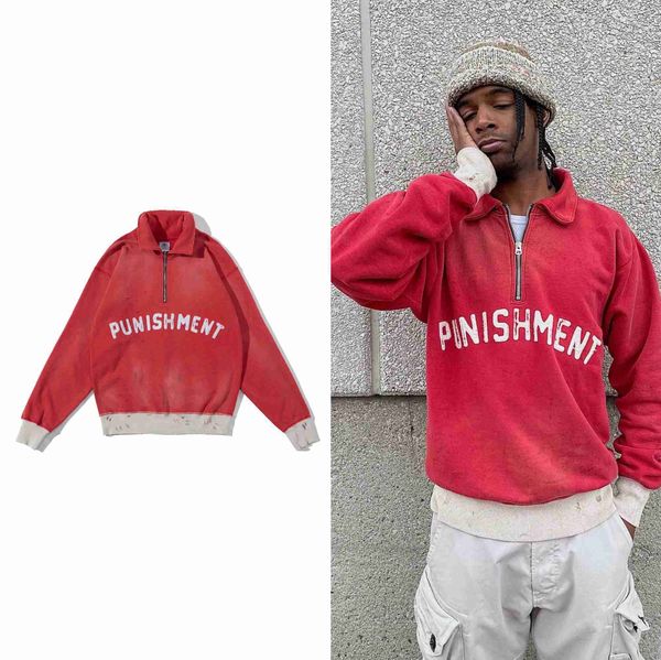men's hoodies saint michael, meichaogao street, old graffiti damage, hand-painted half zipper, red sweater lapel, men and women, Black
men's hoodies saint michael, meichaogao street, old graffiti damage, hand-painted half zipper, red sweater lapel, men and women, Black