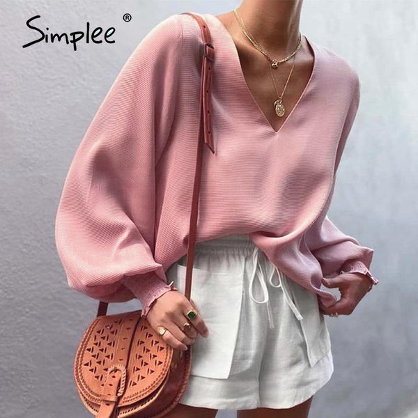 women's blouses & shirts simplee solid color v-neck women's long sleeve casual loose comfortable lantern high street wind summer 2, White
women's blouses & shirts simplee solid color v-neck women's long sleeve casual loose comfortable lantern high street wind summer 2, White