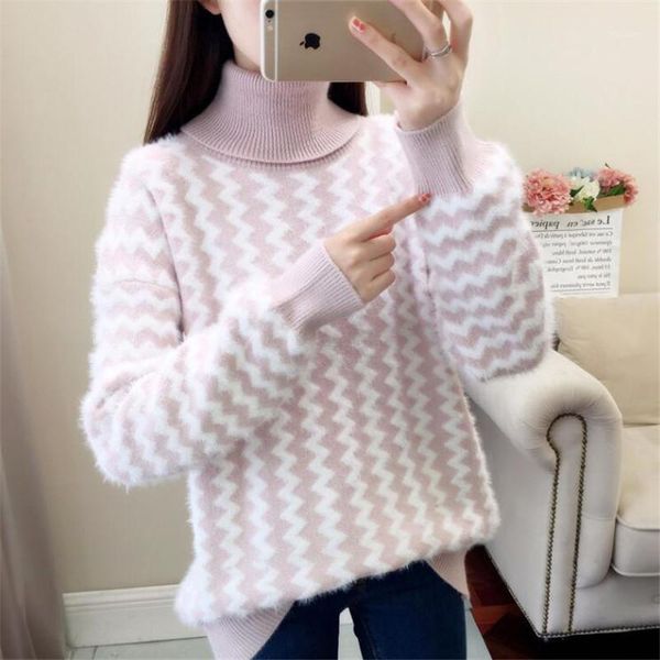 sweater female 2019 autumn and winter new sets of loose high collar striped imitation water velvet knit long sleeve bottom shirt1, White;black
sweater female 2019 autumn and winter new sets of loose high collar striped imitation water velvet knit long sleeve bottom shirt1, White;black