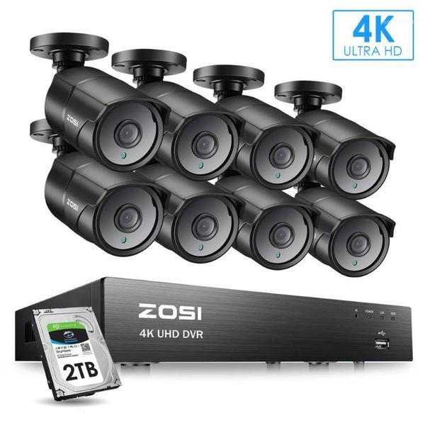 

kits zosi 8ch 4k 8mp h.265 tvi ahd analog video surveillance cctv camera security system kit recorder dvr outdoor camcorder for home1, Black;white