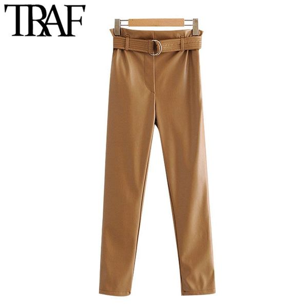 traf women fashion with belt faux leather paperbag pants vintage high elastic waist side pocket female ankle trousers mujer, Black;white
traf women fashion with belt faux leather paperbag pants vintage high elastic waist side pocket female ankle trousers mujer, Black;white