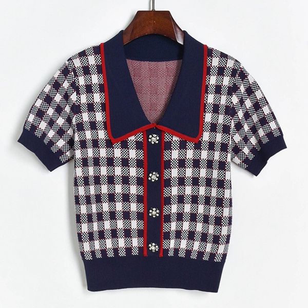 2021 Vintage Plaid England Women's Blouses Will See New Viscose Contrast Color Kintted Tops Elegant Diamond Button Short Sleeve Sweater M5DG, White;black
2021 Vintage Plaid England Women's Blouses Will See New Viscose Contrast Color Kintted Tops Elegant Diamond Button Short Sleeve Sweater M5DG, White;black