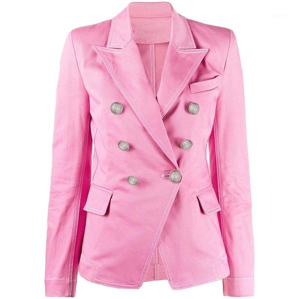 2020 designer blazer women's double breasted lion buttons stitching contrast pink denim jacket blazer1, White;black
2020 designer blazer women's double breasted lion buttons stitching contrast pink denim jacket blazer1, White;black