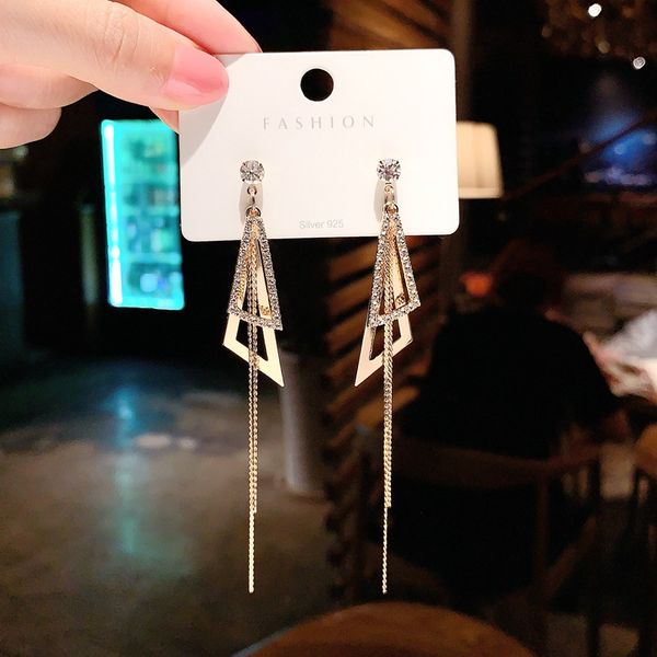 925 silver needle cold style geometric rhinestone triangle long earrings womens korean fashion graceful online influencer tassel earrings, Golden
925 silver needle cold style geometric rhinestone triangle long earrings womens korean fashion graceful online influencer tassel earrings, Golden