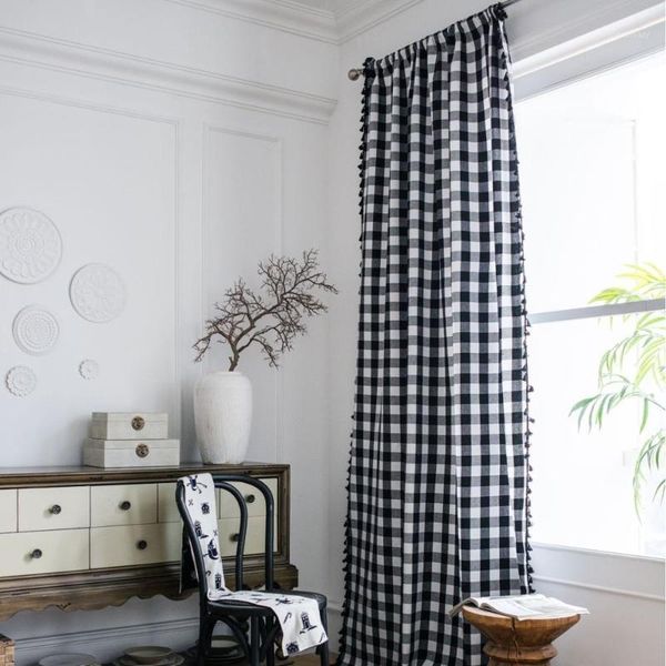 american style cotton black and white big plaid living room curtain with black tassel finished curtain1
american style cotton black and white big plaid living room curtain with black tassel finished curtain1