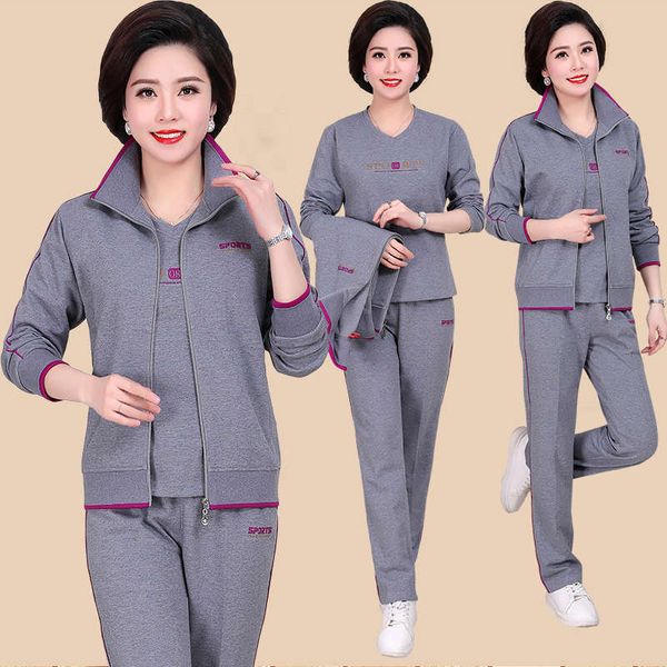 and elderly sportswear suit women's spring autumn winter large size middle aged leisure sweater three piece set long sleeve, Gray
and elderly sportswear suit women's spring autumn winter large size middle aged leisure sweater three piece set long sleeve, Gray
