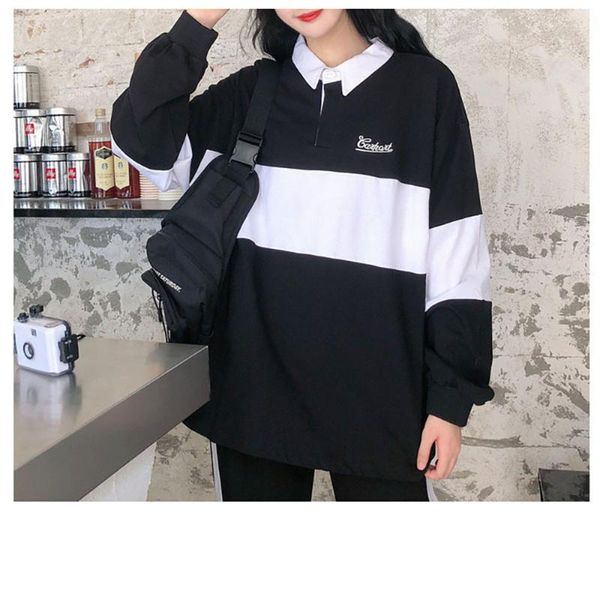 women's polos women shirt long sleeve shirts loose embroidery stitching female cotton black green striped harajuku woman, White
women's polos women shirt long sleeve shirts loose embroidery stitching female cotton black green striped harajuku woman, White