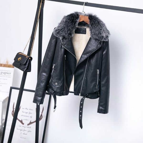 women pu leather jacket detachable fur collar warm coat 2021 winter coat lamb fur belt motorcrcle streetwear jacket r1, Black
women pu leather jacket detachable fur collar warm coat 2021 winter coat lamb fur belt motorcrcle streetwear jacket r1, Black