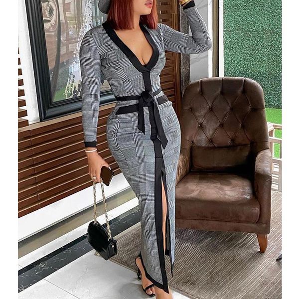 casual dresses 2021 elegant v neck high slit plaid long sleeve plunge maxi dress, Black;gray
casual dresses 2021 elegant v neck high slit plaid long sleeve plunge maxi dress, Black;gray