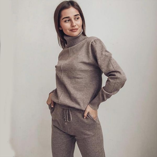 women suit track costume 2 pieces sets autumn winter turtleneck pullovers and long knitted pants knitted suits, Gray
women suit track costume 2 pieces sets autumn winter turtleneck pullovers and long knitted pants knitted suits, Gray