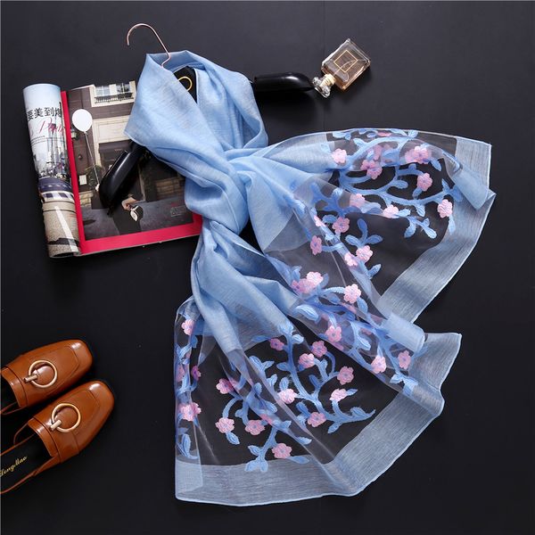 190x70cm spring and summer scarf women's fashion cut flower silk scarf travel sunscreen shawl beach towel thin gauze scarf wj52, Blue;gray
190x70cm spring and summer scarf women's fashion cut flower silk scarf travel sunscreen shawl beach towel thin gauze scarf wj52, Blue;gray