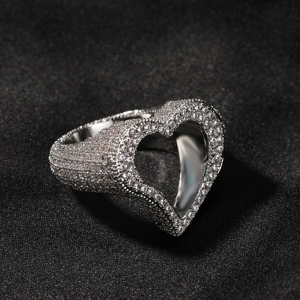iced out gold ring fashion heart stones silver mens rings hip hop jewelry