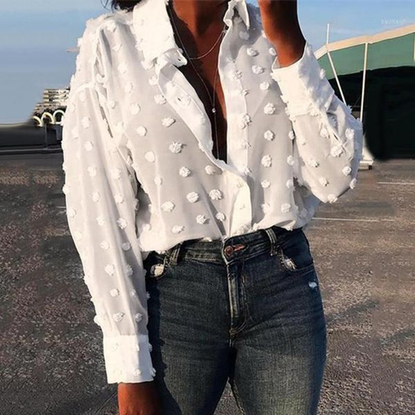 women solid color turn down collar long sleeve polka dot buttons blouse shirt ladies blouses1, White
women solid color turn down collar long sleeve polka dot buttons blouse shirt ladies blouses1, White