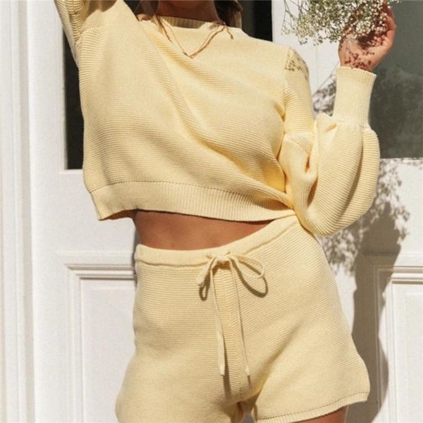 women's knitted suit soldi color round neck long sleeve sweater and lace-up short 2 piece set for autumn and ealy spring, Gray
women's knitted suit soldi color round neck long sleeve sweater and lace-up short 2 piece set for autumn and ealy spring, Gray
