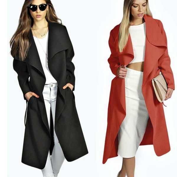 europe and america women solid color blends overcoats 2020 new autumn winter long sleeve casual outwear belt large woolen coat1, Black
europe and america women solid color blends overcoats 2020 new autumn winter long sleeve casual outwear belt large woolen coat1, Black