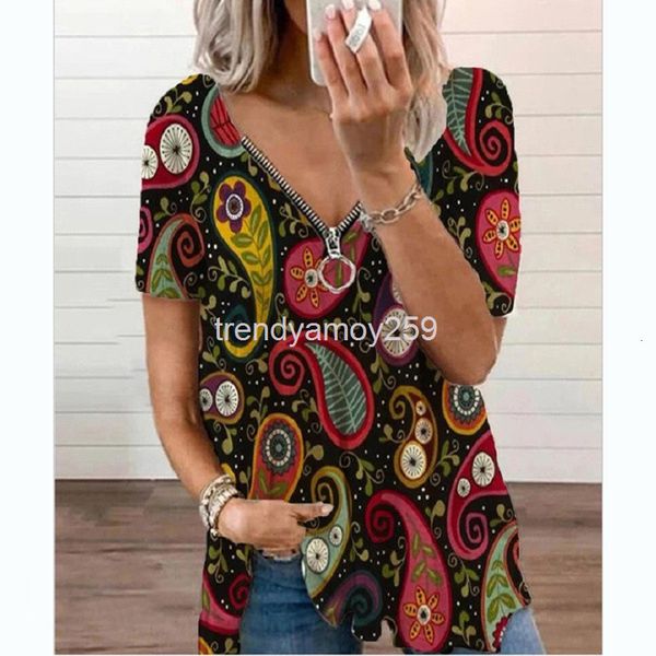 women's t-shirt summer trend women's fashion loose v-neck zipper printed short sleeve t-shirt, White
women's t-shirt summer trend women's fashion loose v-neck zipper printed short sleeve t-shirt, White