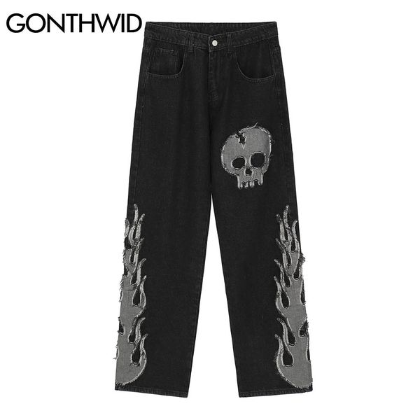 gonthwid distressed jeans skull fire flame patchwork denim pants streetwear mens hip hop fashion harajuku casual loose trousers q0105, Black;white
gonthwid distressed jeans skull fire flame patchwork denim pants streetwear mens hip hop fashion harajuku casual loose trousers q0105, Black;white