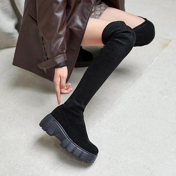 women's stretch flock slip-on platform flat over the knee boots round toe thick sole punk winter warm plush long black slim shoe
women's stretch flock slip-on platform flat over the knee boots round toe thick sole punk winter warm plush long black slim shoe