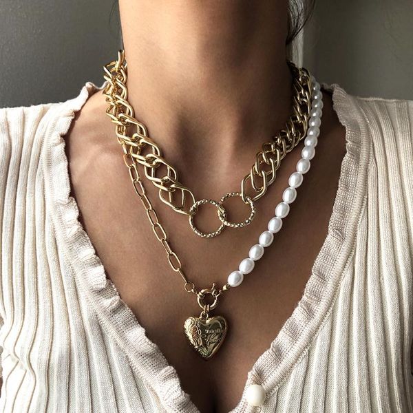 chains 2pcs baroque pearl choker necklace for women steampunk gothic chain heart pedant hiphop chunky jewelry, Silver
chains 2pcs baroque pearl choker necklace for women steampunk gothic chain heart pedant hiphop chunky jewelry, Silver