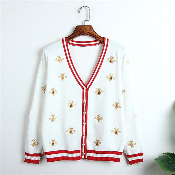 2019 new autumn fashion sweater knitted cardigans for women v neck bee embroidery sweater white black thin knit striped cardigan
2019 new autumn fashion sweater knitted cardigans for women v neck bee embroidery sweater white black thin knit striped cardigan