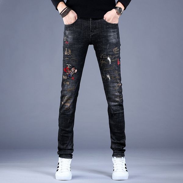2019 autumn new men's embroidered and jeans printed jeans men's fashion brand slim fit feet casual korean style trendy pants eoxg0, Blue
2019 autumn new men's embroidered and jeans printed jeans men's fashion brand slim fit feet casual korean style trendy pants eoxg0, Blue