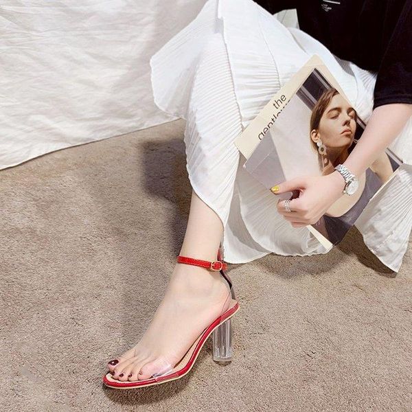 transparent sandals women's tide 2021 summer new open-toed word buckle thick heel fairy crystal heel high heels, Black
transparent sandals women's tide 2021 summer new open-toed word buckle thick heel fairy crystal heel high heels, Black