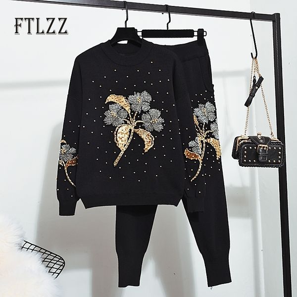 women 2 piece set clothing autumn winter knit embroidered sequins nail beads sweater + long pant biker set woman tracksuit y201128, White
women 2 piece set clothing autumn winter knit embroidered sequins nail beads sweater + long pant biker set woman tracksuit y201128, White