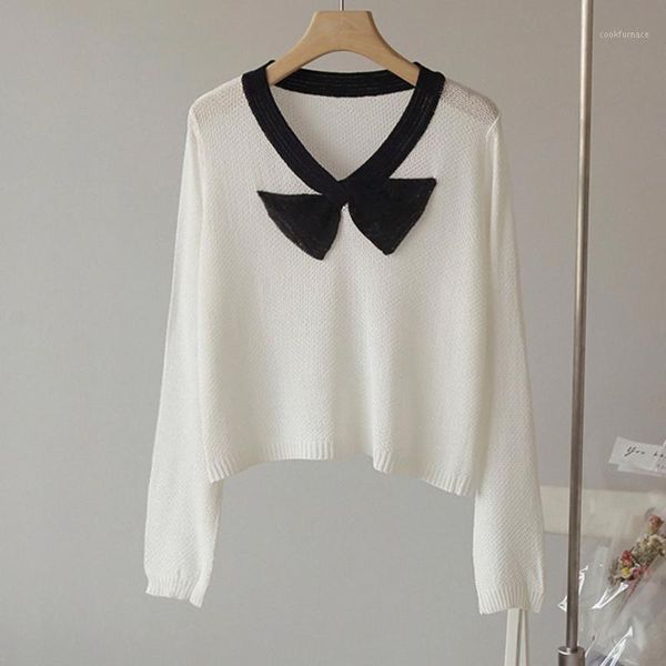 sweater women autumn 2020 bowknot decoration sweet sweater v neck long sleeve stitching designer knitted pullover sweaters1, White;black
sweater women autumn 2020 bowknot decoration sweet sweater v neck long sleeve stitching designer knitted pullover sweaters1, White;black