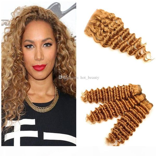 deep wave strawberry blonde 27 цвет связка с кружевом закрытия средней части блондинки шнурок закрытие с глубокой волной завитых пучки волос, Black 
deep wave strawberry blonde 27 цвет связка с кружевом закрытия средней части блондинки шнурок закрытие с глубокой волной завитых пучки волос, Black