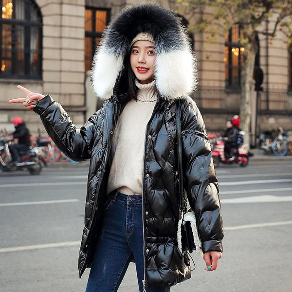 women's down & parkas women casual warm glossy parka coat fashion black white fur collar winter jacket female office lady
women's down & parkas women casual warm glossy parka coat fashion black white fur collar winter jacket female office lady