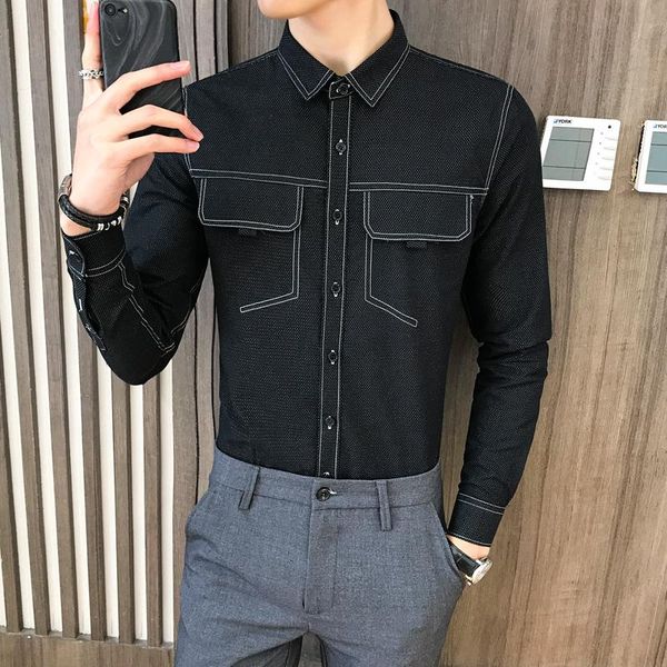men's casual shirts 2021 spring men shirt korean slim fit long sleeve dress streetwear social night club party blouse camisa masculina, White;black
men's casual shirts 2021 spring men shirt korean slim fit long sleeve dress streetwear social night club party blouse camisa masculina, White;black