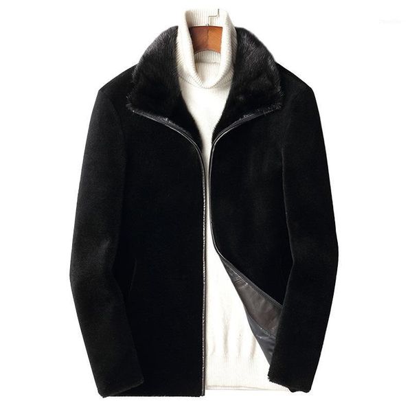 men's sheep shearing coat winter mink collar fashion casual slim wool overcoat1, Black
men's sheep shearing coat winter mink collar fashion casual slim wool overcoat1, Black