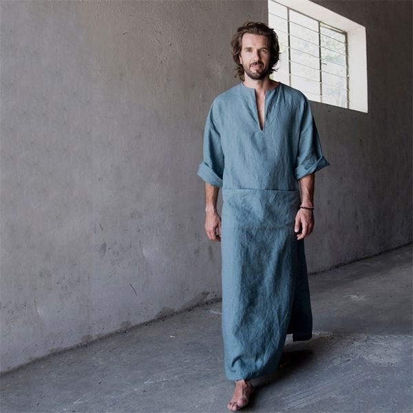 mens natural linen cotton ultra long floor length robes bathrobes lounge wear casual kaftan thobe v neck long gown caftan tunic 201109, Black;brown 
mens natural linen cotton ultra long floor length robes bathrobes lounge wear casual kaftan thobe v neck long gown caftan tunic 201109, Black;brown