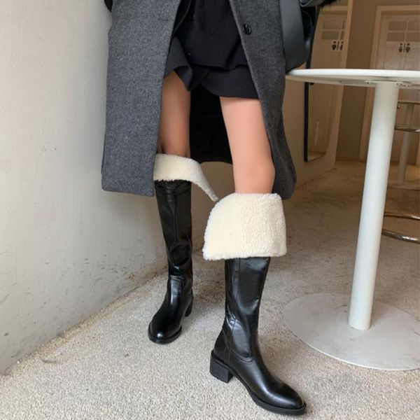 genuine leather wool cold winter keep warm plush snow boots shoes women over the knee riding boot, Black
genuine leather wool cold winter keep warm plush snow boots shoes women over the knee riding boot, Black