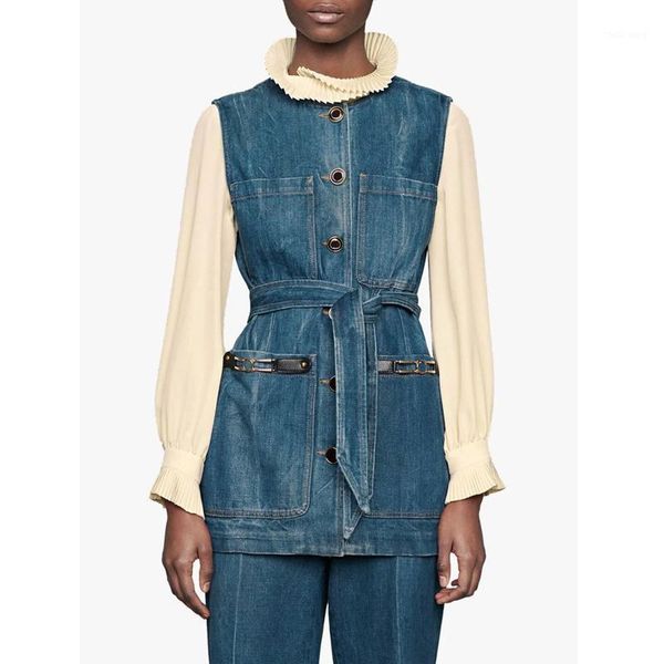 7.4 designer custom runway summer women blue sleeveless cotton denim coat vest ladies belt button streetwear outerwear1, Black;white
7.4 designer custom runway summer women blue sleeveless cotton denim coat vest ladies belt button streetwear outerwear1, Black;white