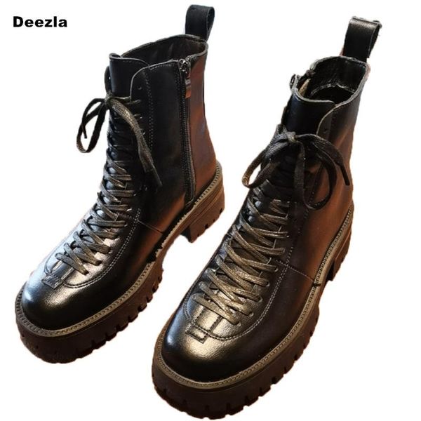 deezla genuine leather boots women shoes thick sole lace up autumn winter short ankle boots for woman motorcycle 2021 new, Black
deezla genuine leather boots women shoes thick sole lace up autumn winter short ankle boots for woman motorcycle 2021 new, Black