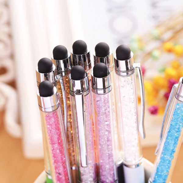 2021 New Fashion Design Creative Crystal Pen Diamond Ballpoint Pens Stationery Ballpen Stylus Pen Touch Pen 10 Colors Oily Black Refill
