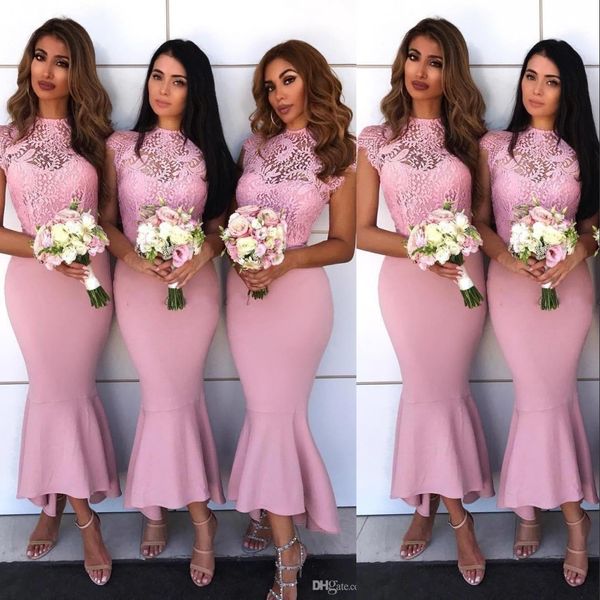 2020 mermaid baby pink bridesmaid dresses lace appliques illusion cap sleeves high low tea length satin for wedding maid of honor gown, White;pink
2020 mermaid baby pink bridesmaid dresses lace appliques illusion cap sleeves high low tea length satin for wedding maid of honor gown, White;pink