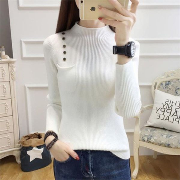 core spun yarn half high collar knitted bottoming pullover shirt long sleeve pullover sweater women's autumn and winter new 2020 thread, White;black
core spun yarn half high collar knitted bottoming pullover shirt long sleeve pullover sweater women's autumn and winter new 2020 thread, White;black