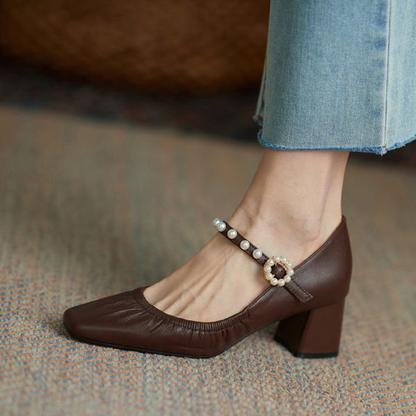 2020 genuine leather soft elastic block women's jump bombs pearl belts mary janes wedding shoes office spring i0t5, Black
2020 genuine leather soft elastic block women's jump bombs pearl belts mary janes wedding shoes office spring i0t5, Black