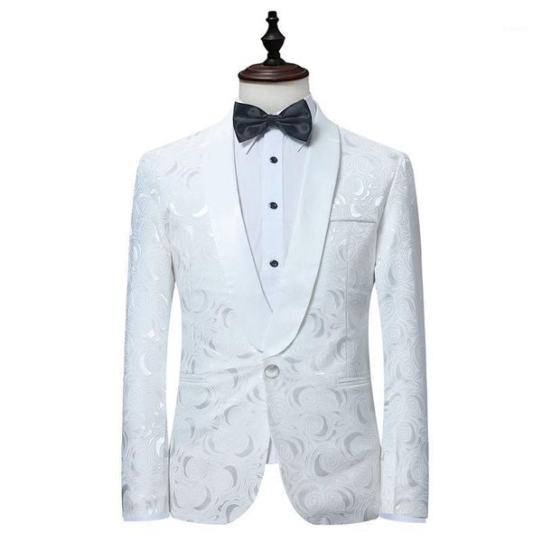 mens white floral jacquard suit jacket brand one button shawl collar party wedding groom blazer men stage singer costume homme1, White;black
mens white floral jacquard suit jacket brand one button shawl collar party wedding groom blazer men stage singer costume homme1, White;black