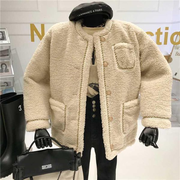 single breasted thick warm loose coat women autumn/winter 2021 new loose cashmere coat1, Black