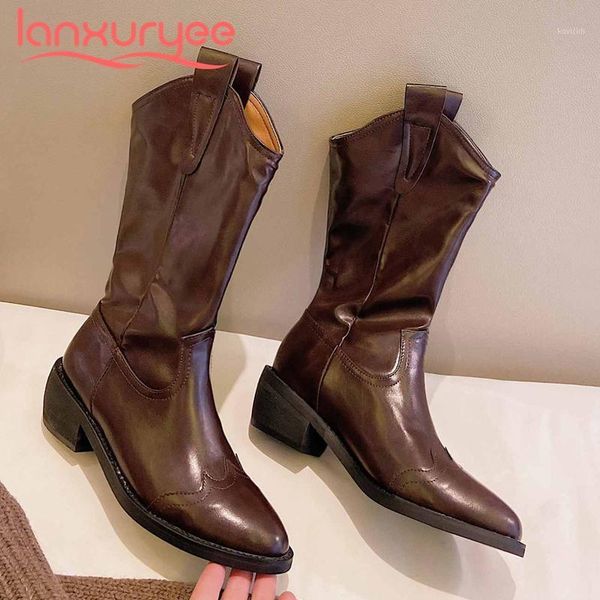 lanxuryee 2021 western boots split leather convenient pointed toe thick high heel slip on pretty girls dating mid-calf boots l161, Black
lanxuryee 2021 western boots split leather convenient pointed toe thick high heel slip on pretty girls dating mid-calf boots l161, Black