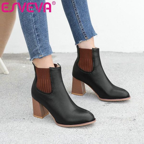 boots esveva 2021 pointed toe slip on western style ankle high heel women winter pu leather shoes size 34-43, Black
boots esveva 2021 pointed toe slip on western style ankle high heel women winter pu leather shoes size 34-43, Black