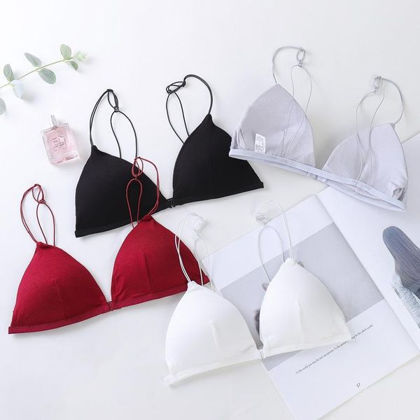 bras french triangle cup women's underwear bra front buckle no steel ring girl's's beautiful back thin suspender, Red;black 
bras french triangle cup women's underwear bra front buckle no steel ring girl's's beautiful back thin suspender, Red;black