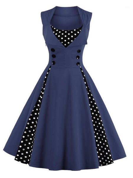 summer women's splicing elegant party large swing dress retro dot dress slim fashion sleeveless quality square collar1, Black;gray
summer women's splicing elegant party large swing dress retro dot dress slim fashion sleeveless quality square collar1, Black;gray