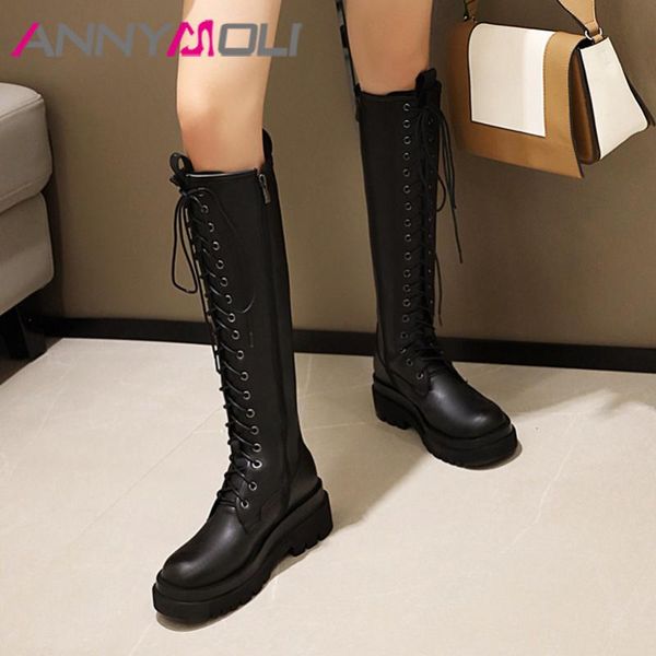 annymoli high heel motorcycle boots woman knee high boots lace up thick heel long zip ladies shoes autumn winter size 42, Black
annymoli high heel motorcycle boots woman knee high boots lace up thick heel long zip ladies shoes autumn winter size 42, Black
