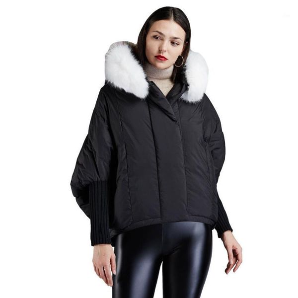women's winter short fluffy 90% white duck down coat with hooded fur collar bat sleeves windproof large pockets warm down jacket1, Black
women's winter short fluffy 90% white duck down coat with hooded fur collar bat sleeves windproof large pockets warm down jacket1, Black