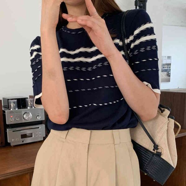 casual striped t-shirt women korea chic summer o-neck short sleeve contrast color knitted female fashion, White
casual striped t-shirt women korea chic summer o-neck short sleeve contrast color knitted female fashion, White